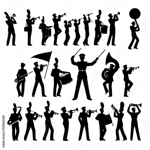 set of marching band silhouette, set of marching band vector