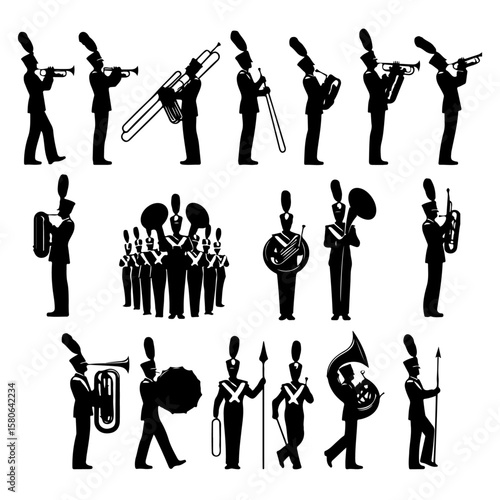 set of marching band silhouette, set of marching band vector