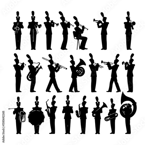 set of marching band silhouette, set of marching band vector