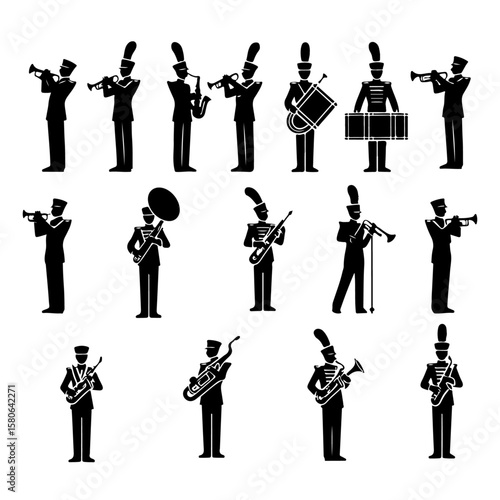 set of marching band silhouette, set of marching band vector