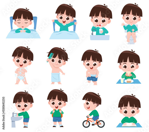 Cartoon Boy Daily Routine Activities