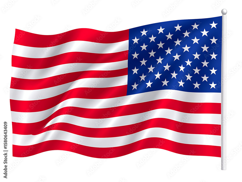 Obraz premium Waving USA Flag Illustration with Gentle Fabric Folds Isolated on White