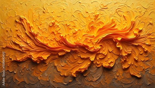 Abstract oil painting texture background golden yellow orange art impasto design canvas
