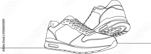Line art illustration of running shoes, sneakers for athletic lifestyle.