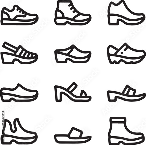 "Shoe Styles: A Minimalist Line Icon Collection"