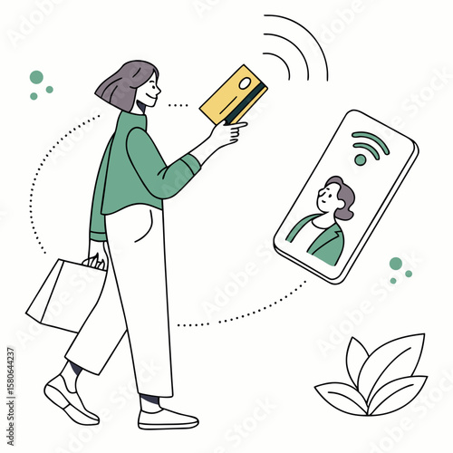 Woman Using Contactless Credit Card Payment and Mobile ID