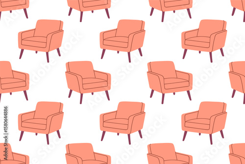 Seamless pattern with soft pink upholstered armchairs for interior and fabric design projects