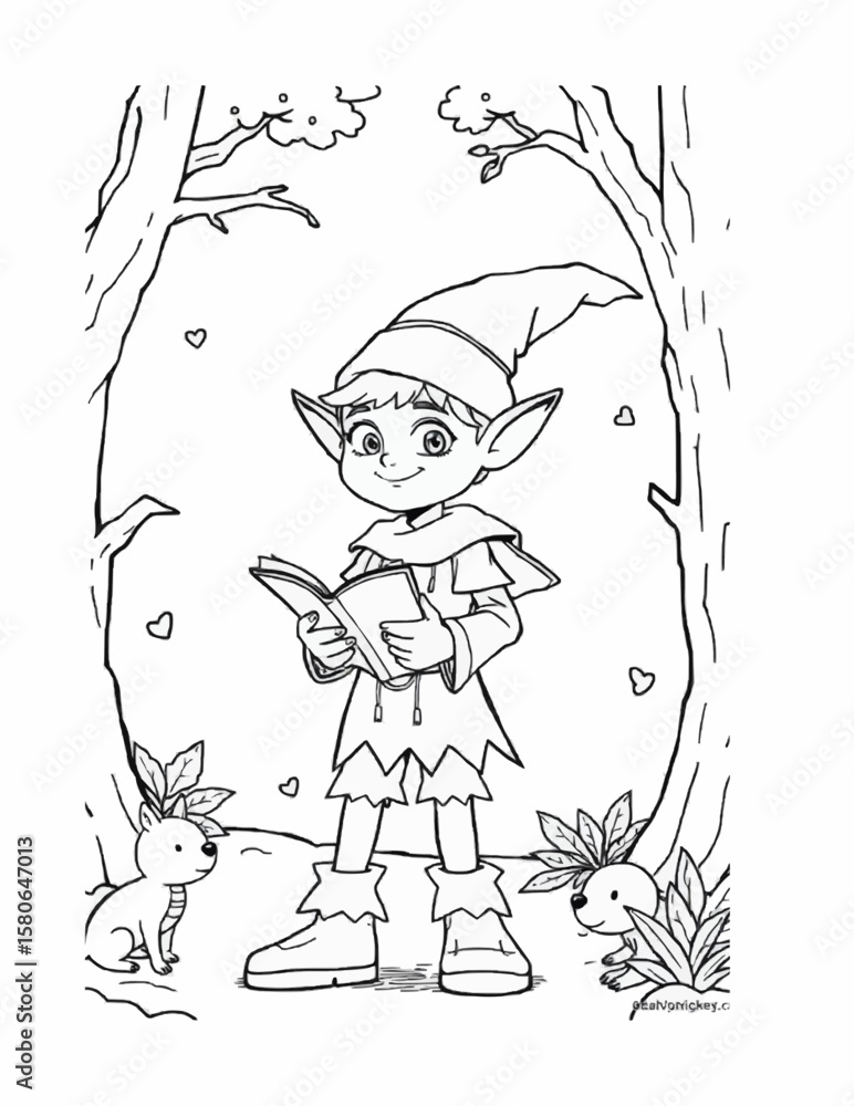 Fototapeta premium A kind elf is reading a book. 