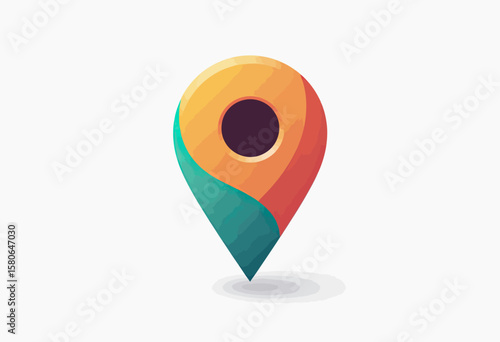 Vibrant geometric map pin icon with abstract colors, symbolizing dynamic location services, modern navigation, and creative mapping solutions for digital platforms and travel.
