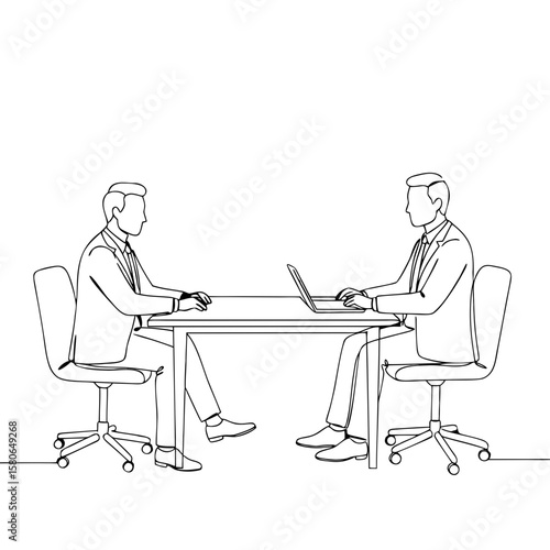 Two businessmen conducting a job interview at a conference table  