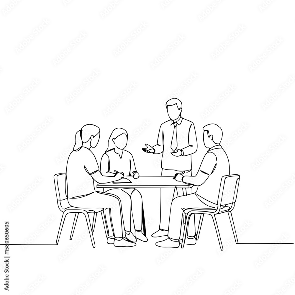 Fototapeta premium Group of people discussing ideas during meeting at table 