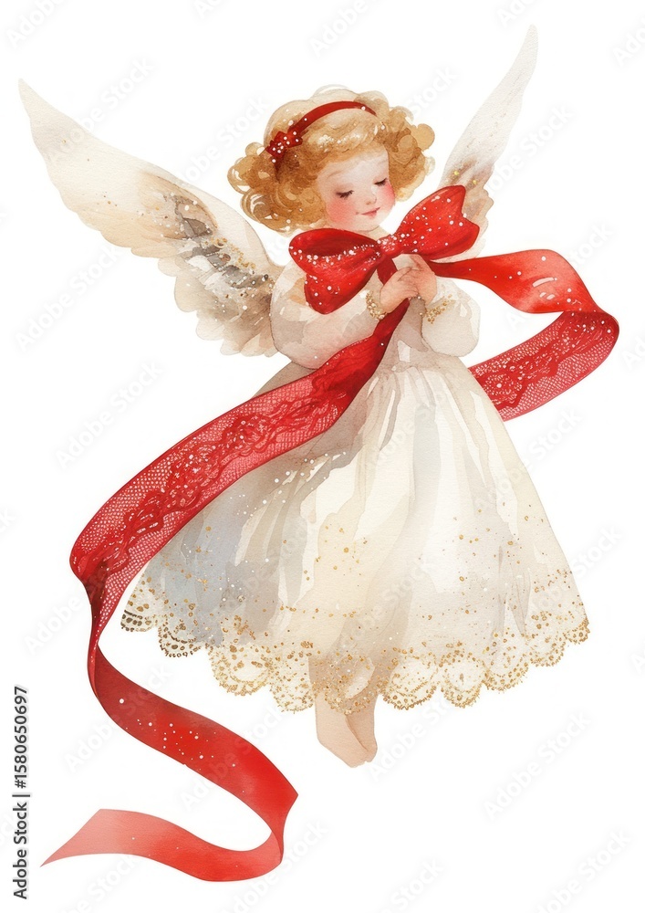 Obraz premium Cute angel illustration watercolor christmas.
