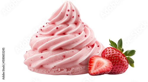 Wallpaper Mural A single scoop of pink strawberry ice cream with smooth texture and whole and cut strawberry isolated on white background Torontodigital.ca