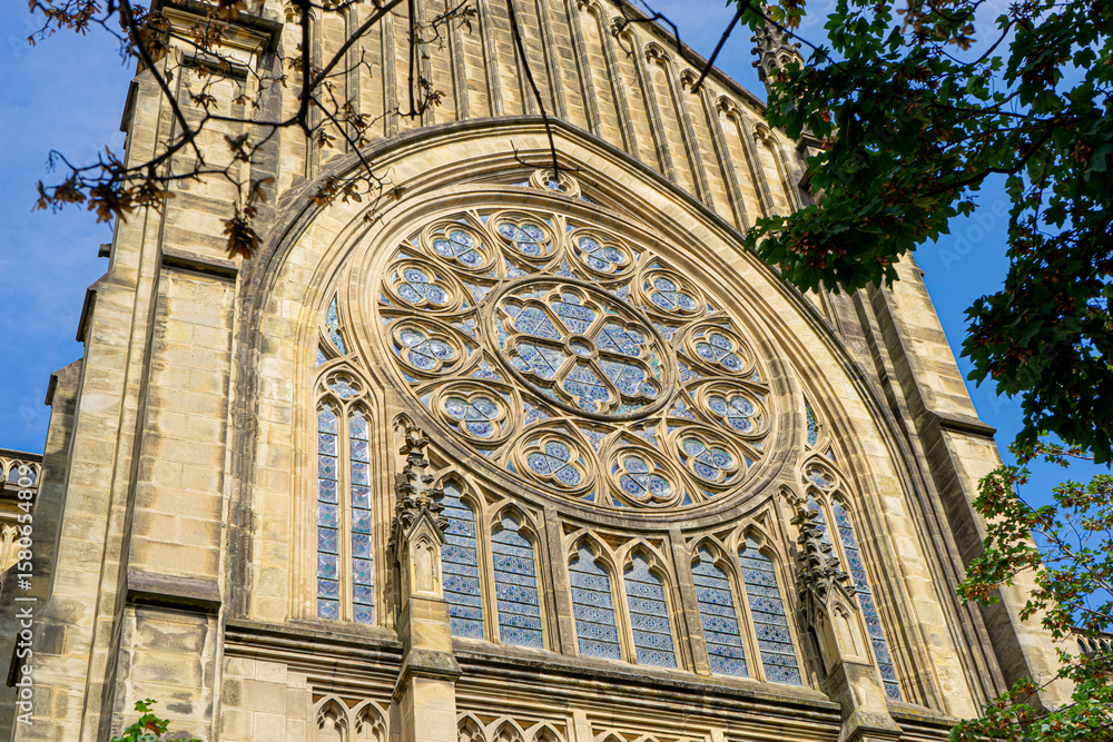 Obraz premium Buen Pastor Cathedral in the city of San Sebastian, Basque Country, Spain. large rose window with stained glass windows