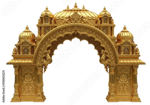 Golden Indian Archway Design, Ornate Temple Gate Entrance, Traditional Hindu Decor Element