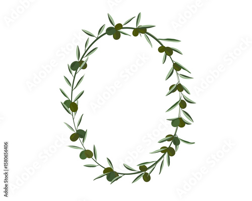 creeping floral frame with green olive isolated on white background