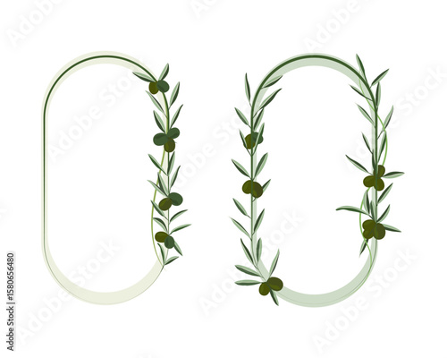 decorative floral frame with green olive isolated on white background