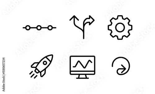 Minimalistic devops icons: pipeline, gear, rocket, and more for effective project management