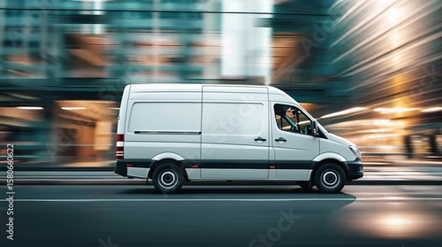 White Delivery Van Driving on City Street – Video Footage