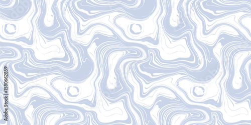 Vector seamless pattern with fluid organic shapes, liquid lines. Abstract ink stain texture, marble surface. Stylish groovy background with waves, acrylic paint, watercolor. Blue and white geo design