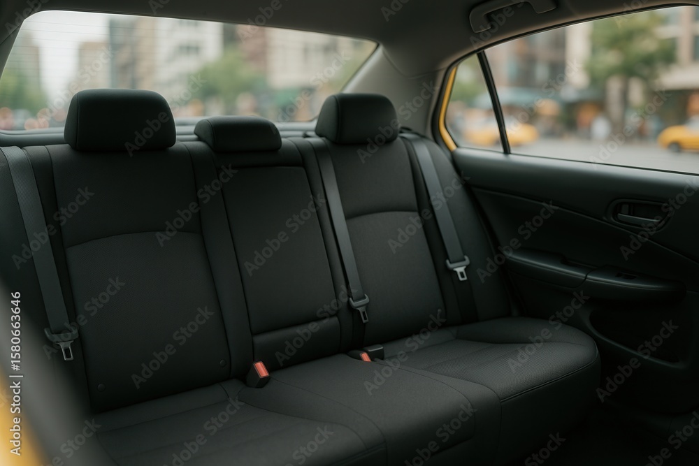 Cozy Taxi Backseat View with Urban Cityscape Through Window Highlighting Modern Urban Transportation in Motion Cozy Taxi Backseat View with Urban Cityscape Through Window Highlighting Modern Urban Transportation in Motion