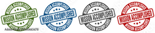 mission accomplished stamp. mission accomplished round stamp set isolated on white background