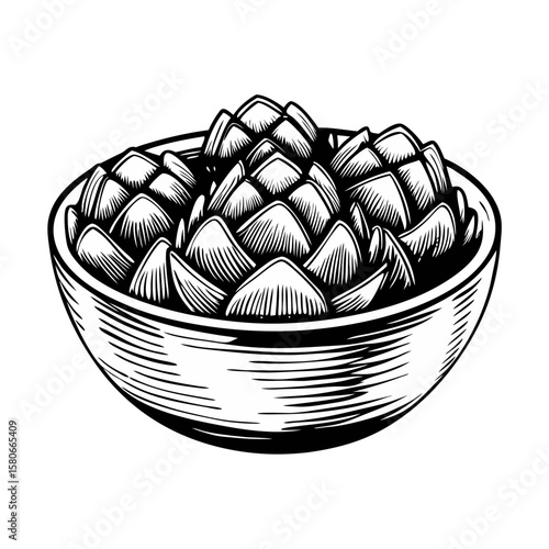 Marinated artichokes in a bowl, prepared with care, perfect for a delicious appetizer. These marinated artichokes highlight simple presentation, offering a taste of Mediterranean cuisine.