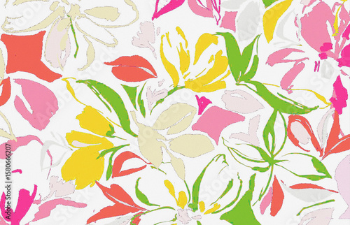 Elegant All Over Repeat Pattern with Leaves and Flowers