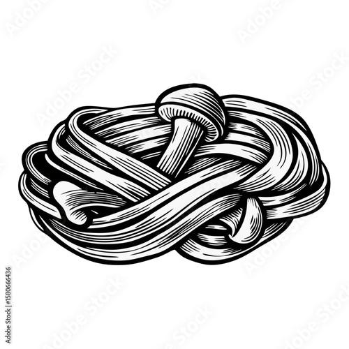 Presenting tagliatelle with porcini mushrooms, detailed drawing showcasing a culinary masterpiece. Tagliatelle with porcini mushrooms, a classic dish,