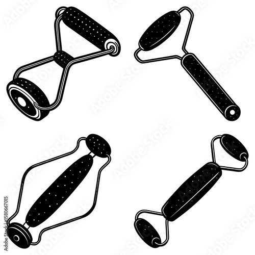 Illustration showcasing four distinct massage rollers designed for therapeutic or cosmetic applications