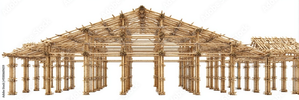 Fototapeta premium Detailed view of a bamboo structure, showcasing its intricate framework and natural material.