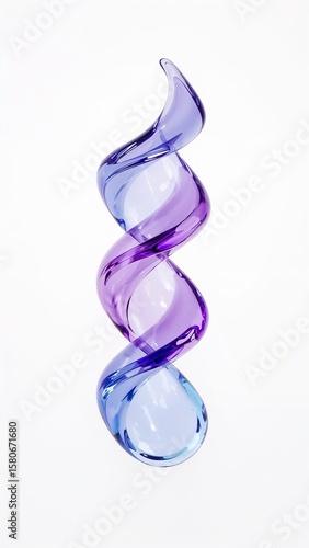 Gradient lavender aqua glass swirl fluid 3D abstract trendy helix shape on plain white background