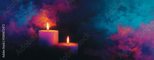 Wallpaper Mural Textured Candle Expressionism, Impasto candle art with vibrant flames and textured wax painting, abstract impasto candle artwork glowing with colorful flames, Abstract Impasto Flame Art Torontodigital.ca