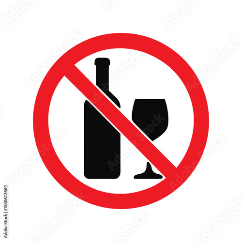 No Alcohol Sign – Prohibition Symbol, Alcohol-Free Zone, Ban on Drinking