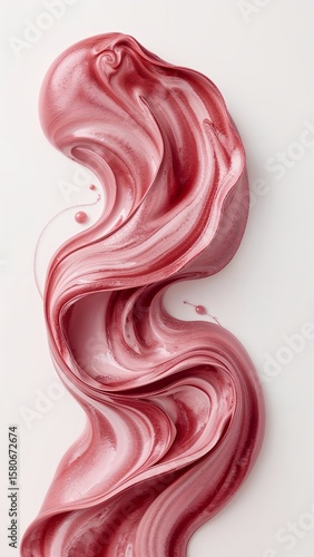 Gradient maroon cream liquid swirl fluid 3D abstract trendy coil shape on plain white background