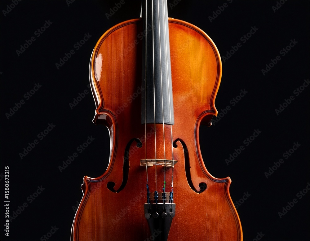 Fototapeta premium close up of a violin with strings against a black background