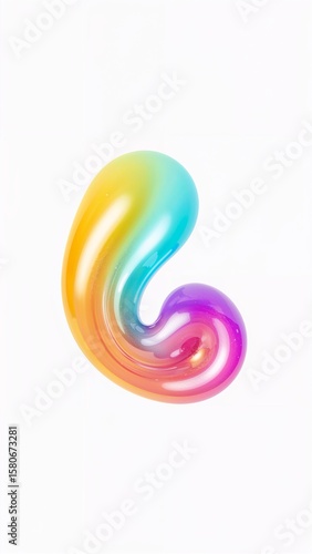 Gradient neon blue neon yellow liquid swirl fluid 3D abstract trendy squiggle shape on plain white background