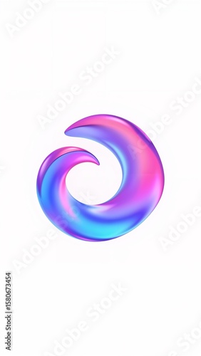 Gradient neon pink neon blue glow swirl fluid 3D abstract trendy spiral shape on plain white background