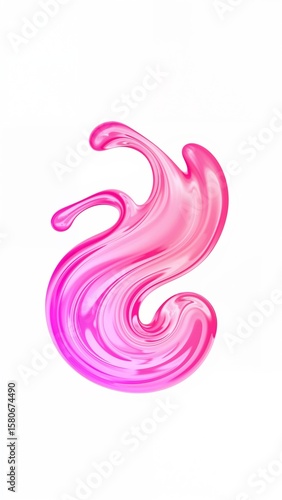 Gradient pink liquid swirl fluid 3D abstract trendy spiral shape on plain white background
