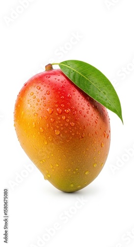 Ripe Red Yellow Mango with Green Leaf Water Droplets 1