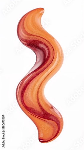 Gradient ruby amber liquid swirl fluid 3D abstract trendy lasso shape on plain white background