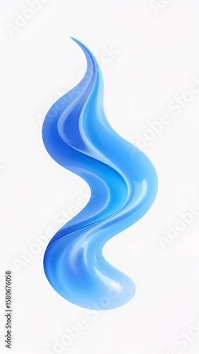 Gradient sky blue liquid swirl fluid 3D abstract trendy stream shape on plain white background