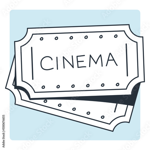 Line illustration of cinema tickets with blue tone and shadow
