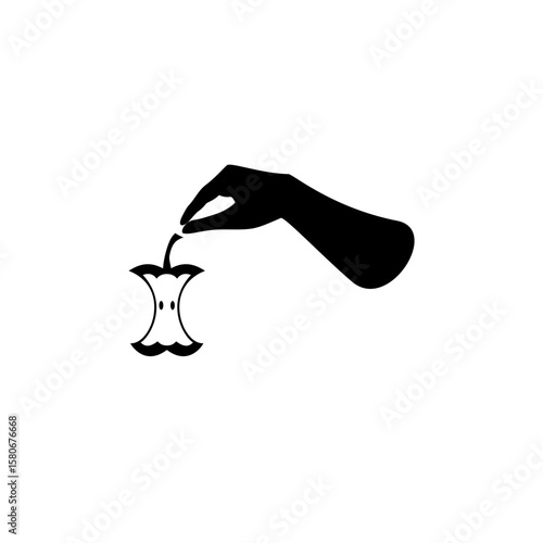 Hand Holding Apple Core Icon on White Background
