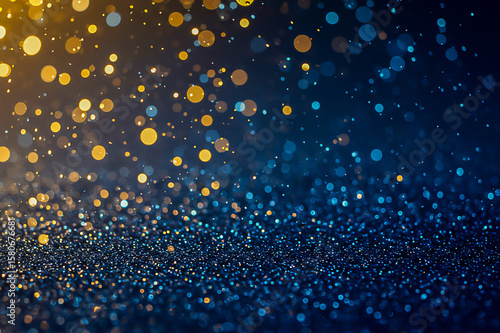 Blue and Gold Glitter Bokeh Background