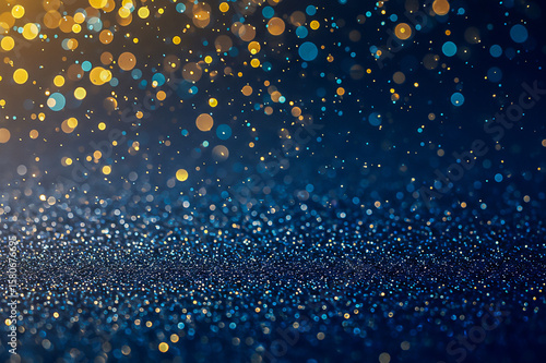Blue and Gold Glitter Bokeh Background