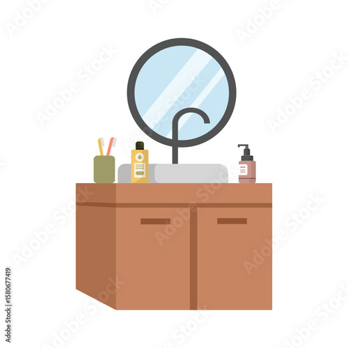 Washbasin toilet. Washbowl illustration. Toilet table dresser. Bathroom cupboard.