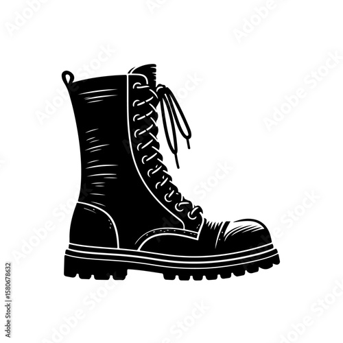 black combat boot drawing, side view clip art preview