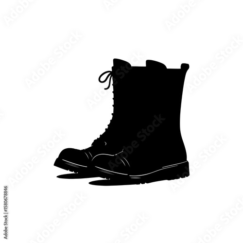 black combat boots silhouette on white clip art preview