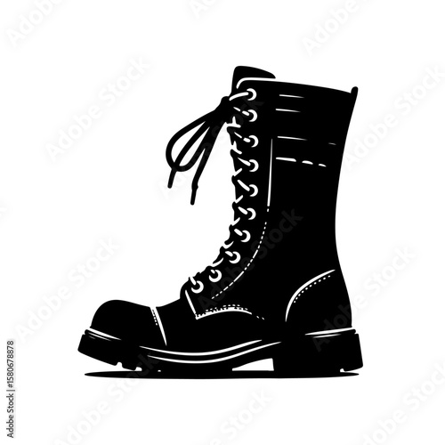 black combat boot silhouette, side view clip art preview